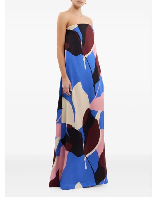 Rebecca Vallance Blue Mika Abstract-print Strapless Maxi Dress