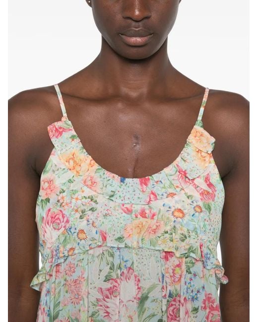 Farm Rio White Floral-Print Ruffled Dress