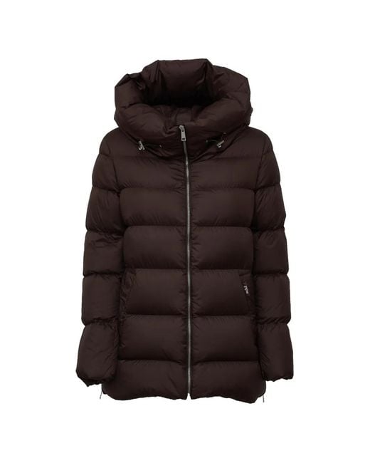 Add Brown Quilted Hooded Down Jacket