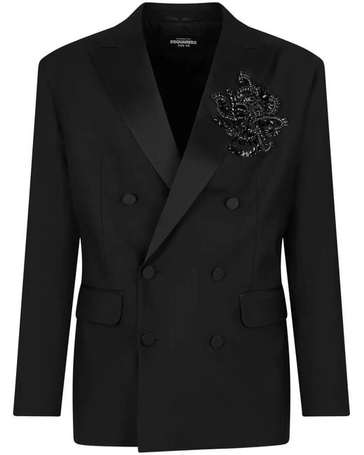 DSquared² Black Embellished Double-Breasted Blazer for men