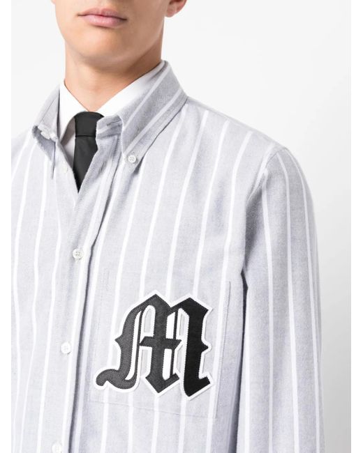 MSGM White Logo-Appliqué Striped Cotton Shirt for men