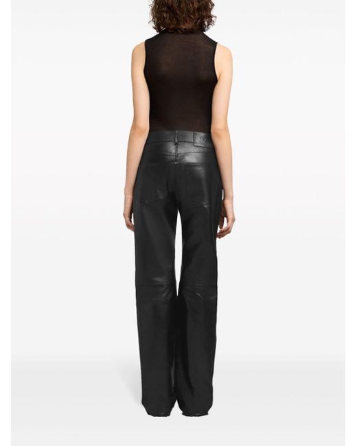 AMI Gray Straight-leg Leather Trousers