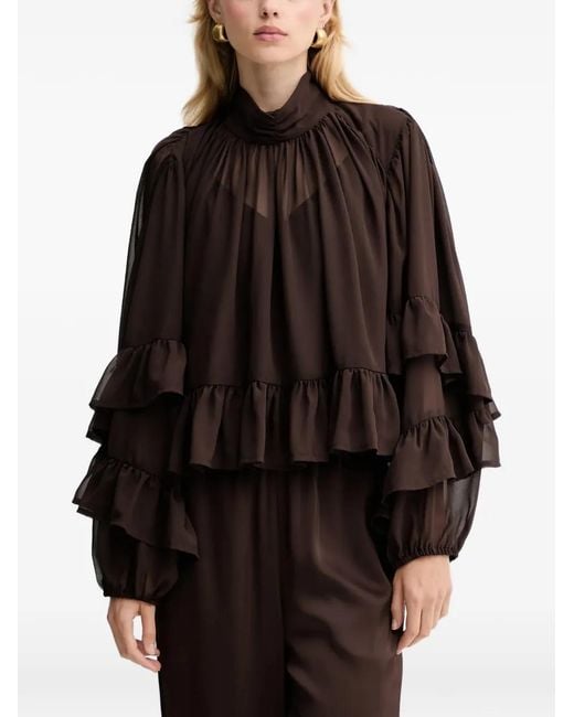 Gestuz Black Gzmio Ruffled High-Neck Blouse