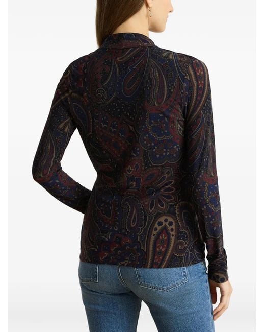 Ralph Lauren Blue Paisley-Print Wrap-Style Top
