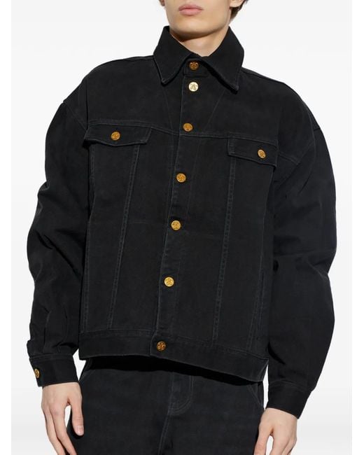 Willy Chavarria Black Logo-Buttoned Denim Jacket for men