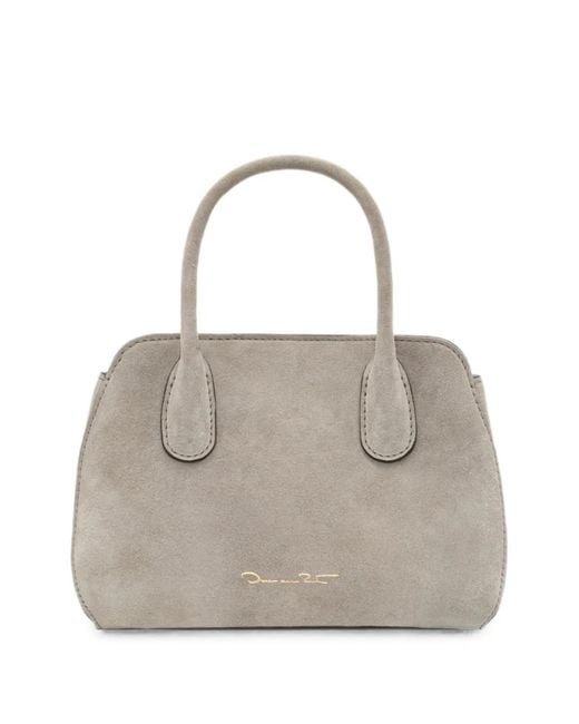 Oscar de la Renta White Mini Ivy Floral-Appliqué Suede Tote Bag