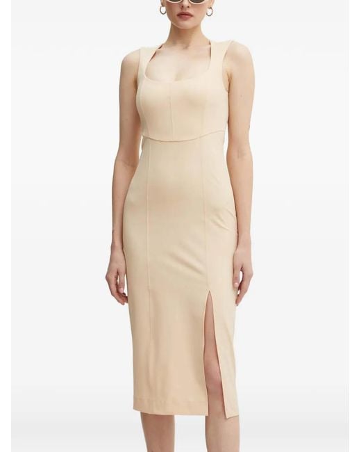 Patrizia Pepe Natural Square-Neck Slit Midi Dress