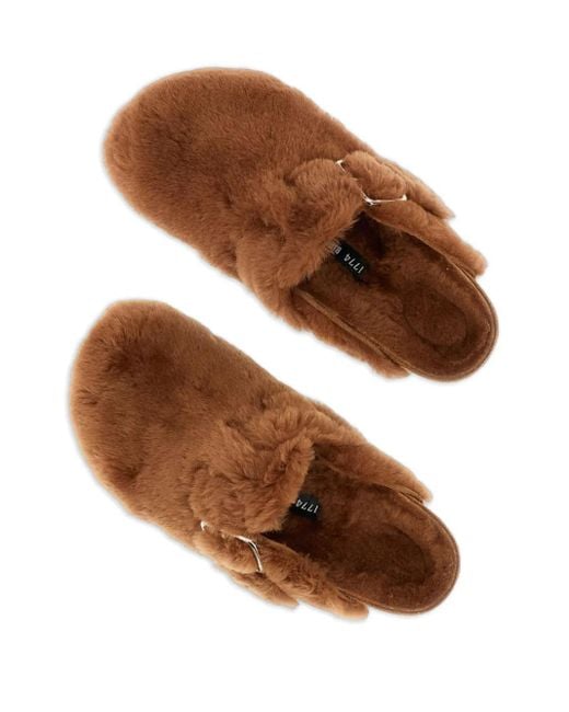 Birkenstock Brown Shearling Buckle Strap Mules