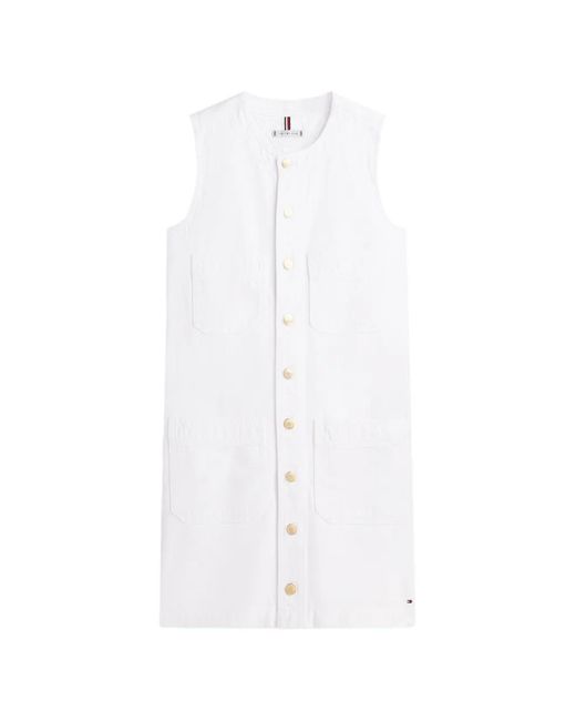 Tommy Hilfiger White Robe Courte À Boutonnière