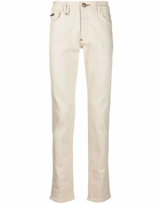 Philipp Plein Natural Logo-Plaque Slim-Fit Jeans for men