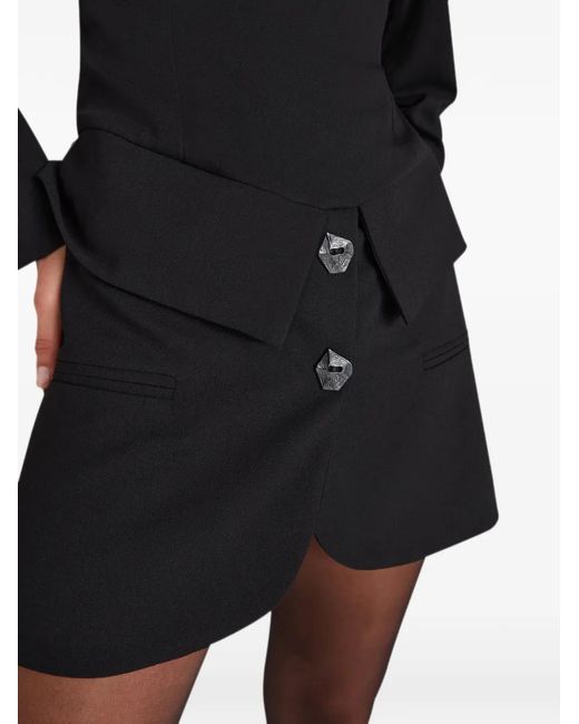 Violante Nessi Black Sculptural-Neckline Button-Embellished Mini Dress