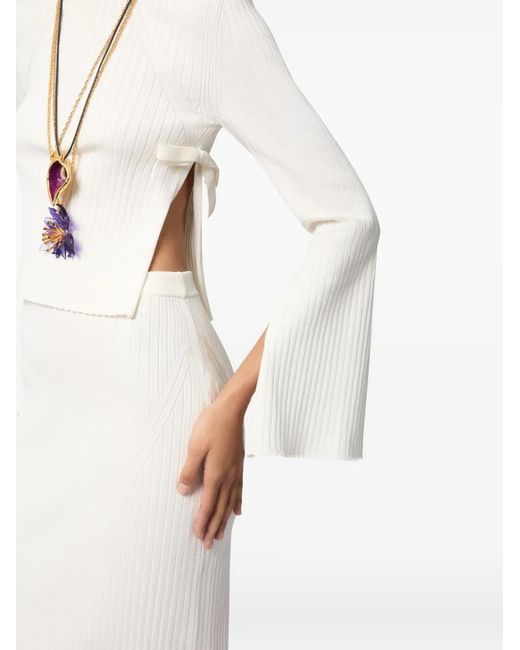 Nina Ricci White Ribbed Bows-Detail Sweater
