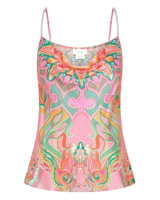 Camilla Bias Cami Tea Crystal-embellished Top Red