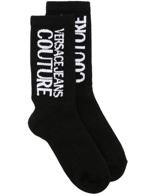 Versace Jeans Couture Black Logo-Intarsia Knitted Socks