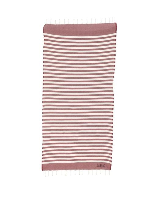 Mc2 Saint Barth Red Foutas Striped Fringed Beach Towel