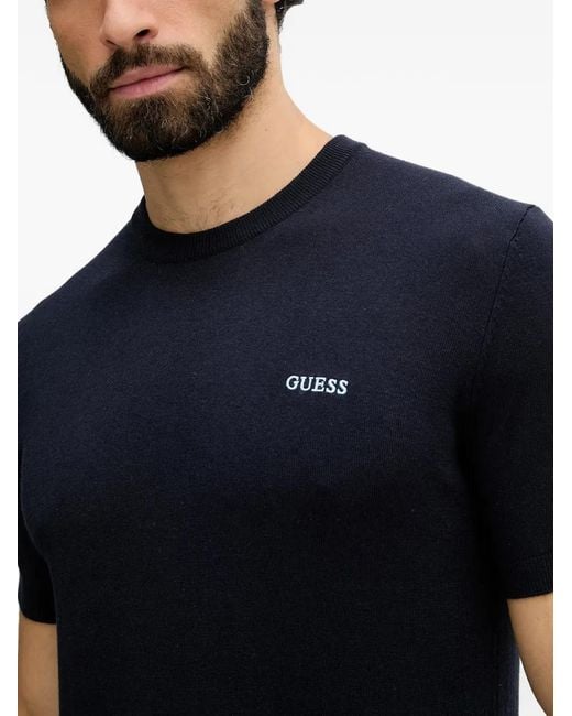 Guess Blue Logo-Embroidered Short-Sleeve T-Shirt for men