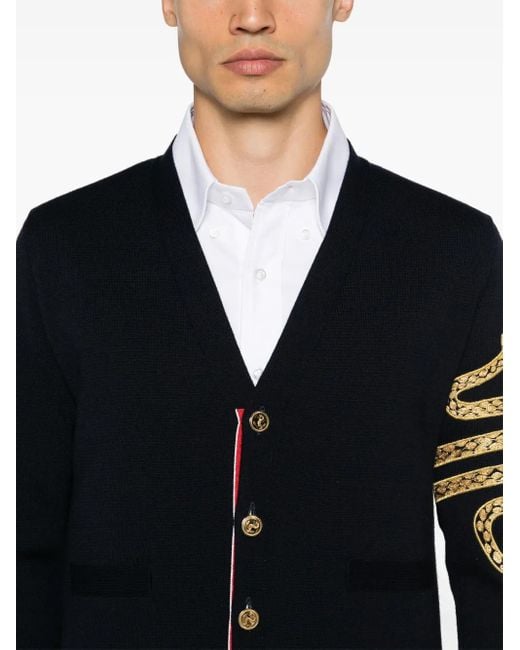 Thom Browne 4-Bar Cardigan Mit Schlangen-Motiv in Blue für Herren