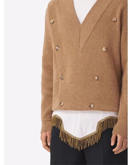 Burberry Brown Double-breasted V-neck Jumper for men
