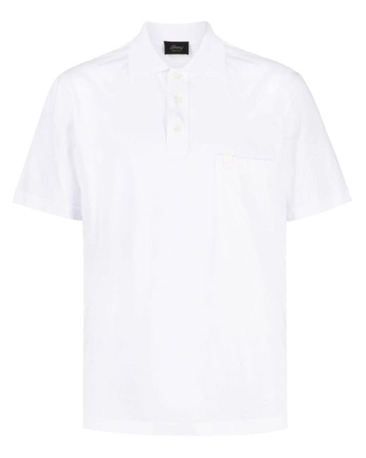 Brioni White Logo-tag Cotton Polo Shirt for men