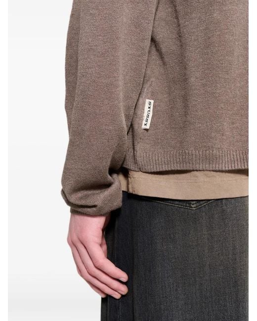 Stussy Gray Striped-Detail Long-Sleeved Sweater
