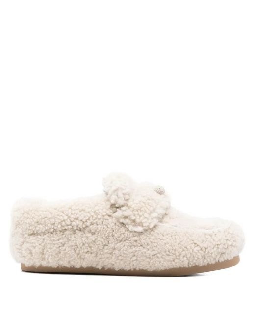 Fabiana Filippi White Shearling Button Loafers