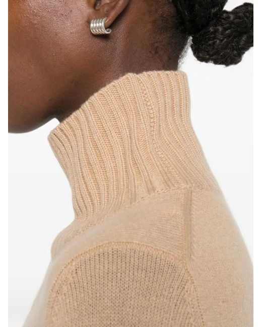 Allude Natural Ribbed-Knit Mock-Neck Sweater