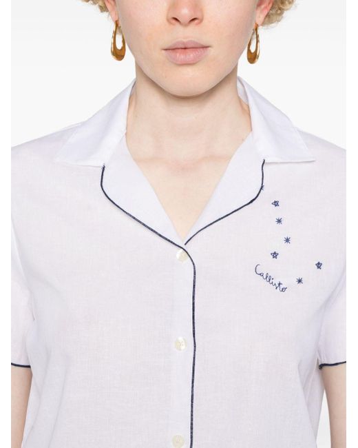 Maison Labiche White Contrast Slogan-embroidered Shirt