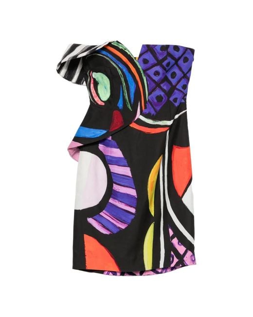 Moschino Blue Abstract-Print Ruffled Dress