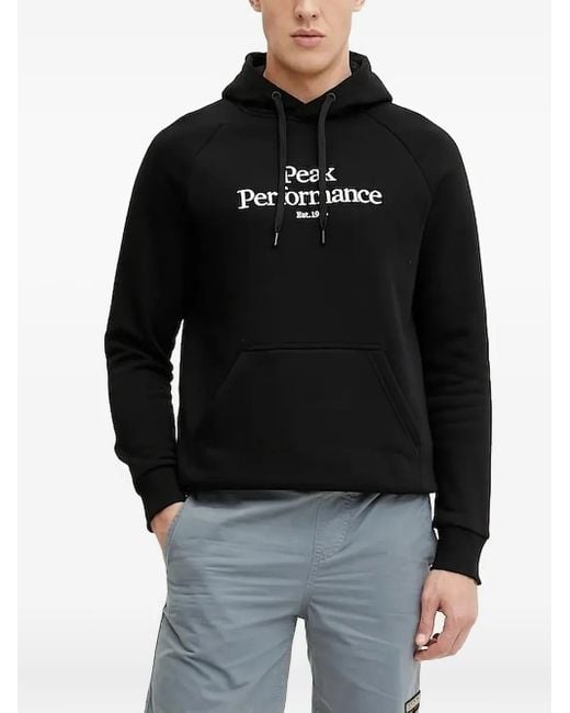 Peak Performance Black Logo-Embroidered Hoodie for men