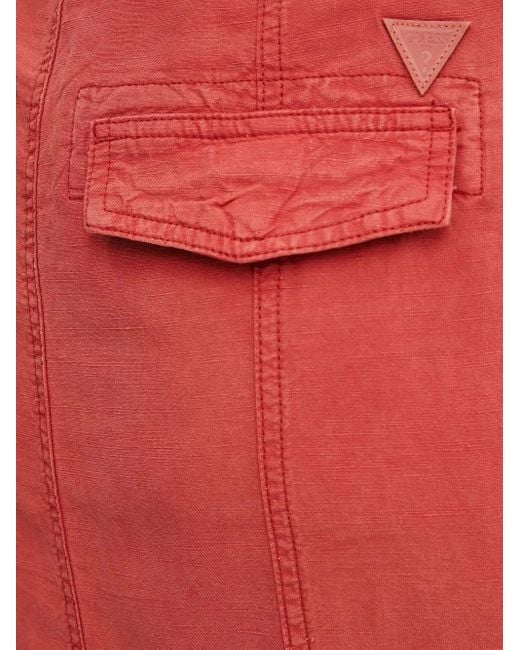 Guess Red Casey Zip-Front Cargo Midi Skirt