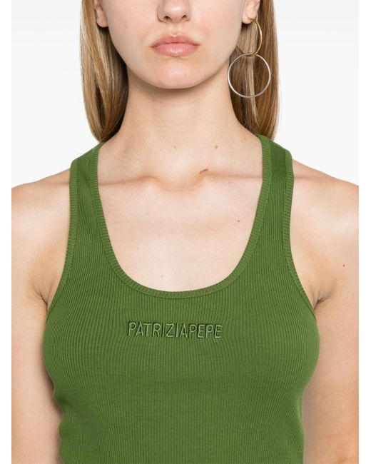 Patrizia Pepe Green Logo-Embroidered Ribbed Tank Top