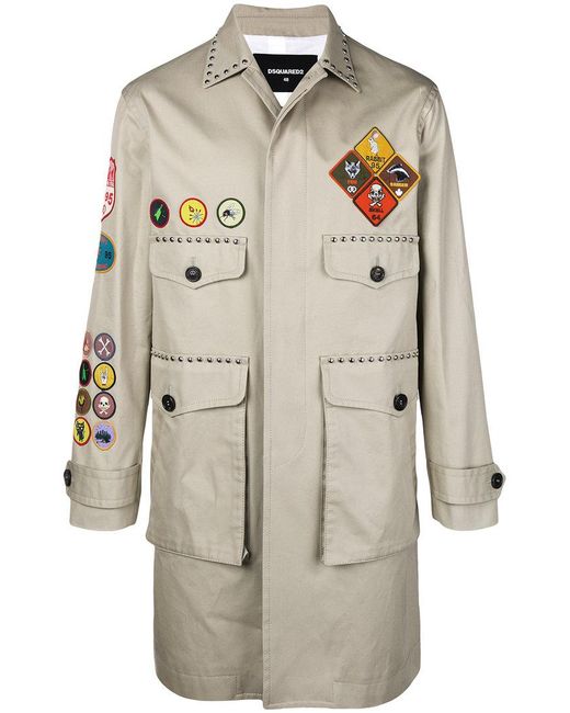 DSquared² Natural Patch And Stud Trench Coat for men