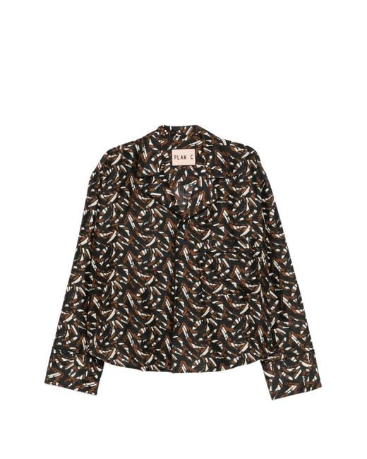 Plan C Blouse Met Abstracte Print in het Black