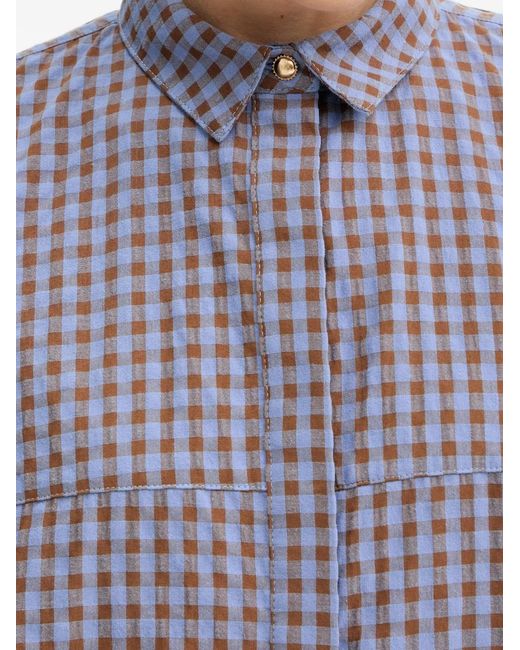 Sessun Purple Florentina Gingham-Check Short-Sleeve Shirt