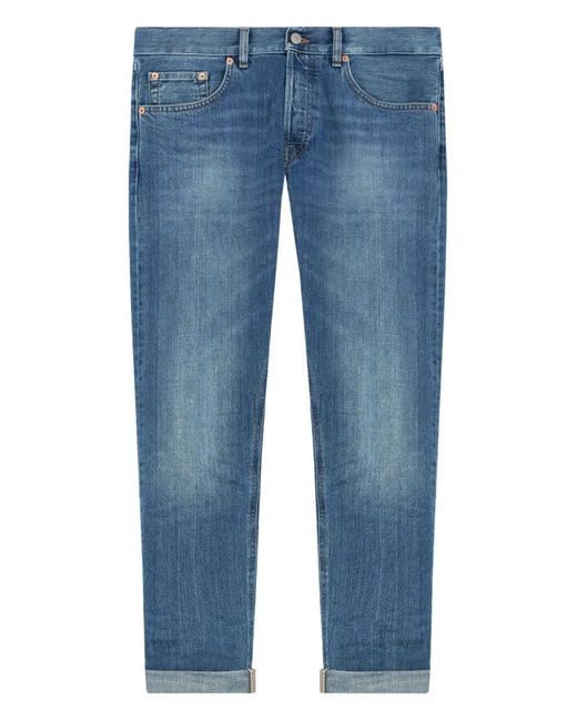 Dondup Blue Five-Pocket Cuffed-Hem Jeans for men