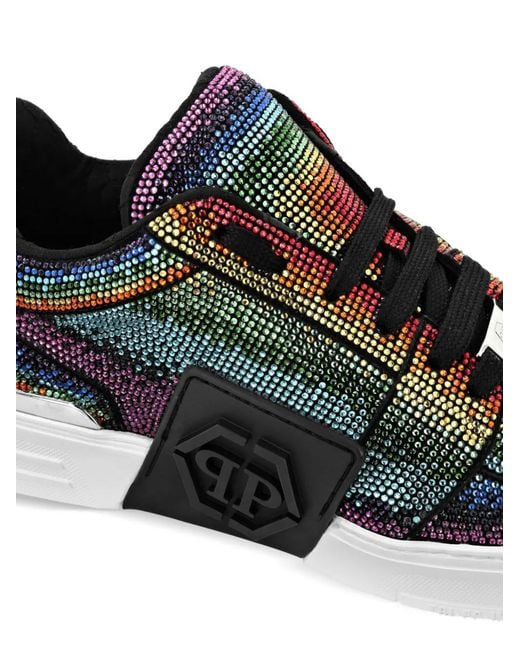 Philipp Plein Black Suede Lo-Top Sneakers Strass Hexagon