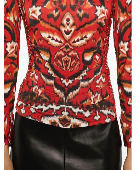 Farm Rio Red Geometric-Pattern Long-Sleeves T-Shirt