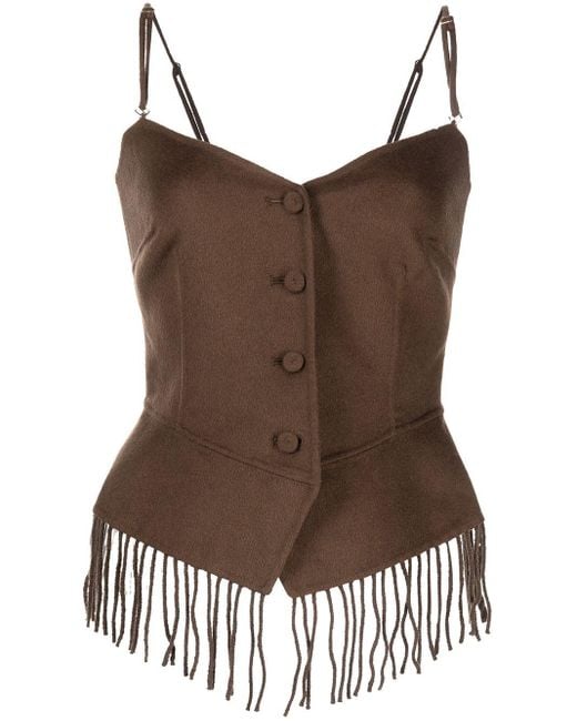 Nanushka Bafaro Fringe-trim Cropped Bustier Top in Brown