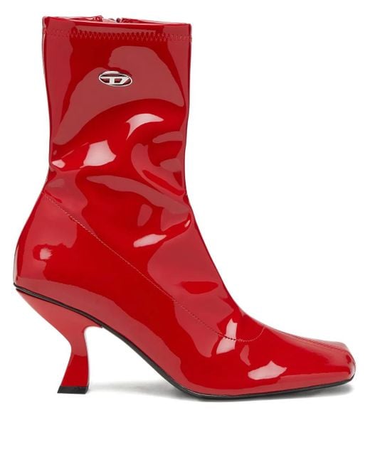 DIESEL Red 75Mm Amber Logo-Plaque Ankle Boots