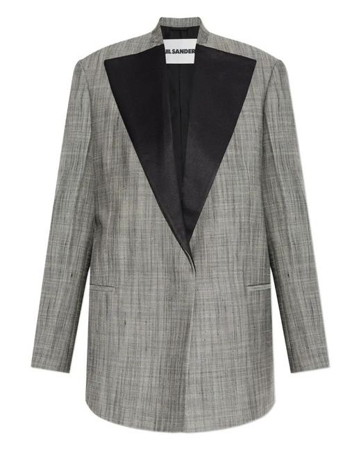 Jil Sander Gray Satin-Lapel Checked Jacket