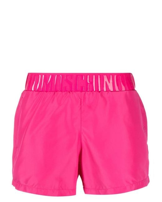 Moschino Pink Rubberised-logo Swim Shorts for men
