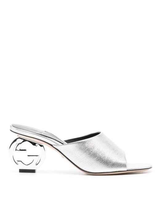 Mules con tacón Interlocking G de 75 mm Gucci de color White