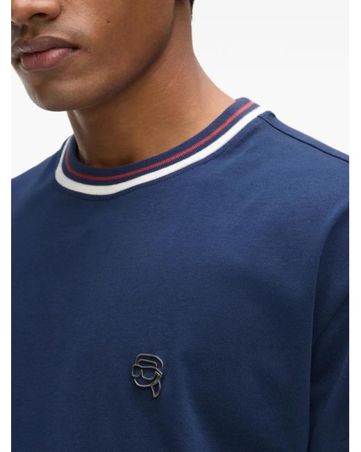 Karl Lagerfeld Blue Ikon Striped Neck T-Shirt for men