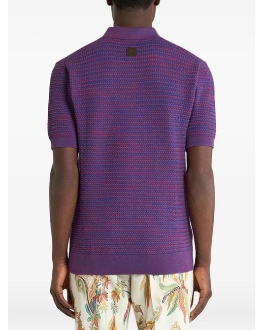Etro Purple V-Neck Short-Sleeved Knitted Sweater for men