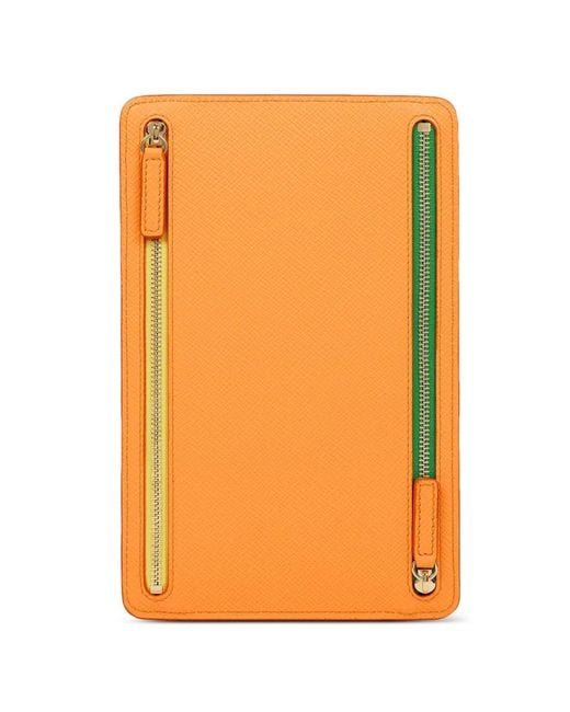 Smythson Orange Panama Multi-Zip Case