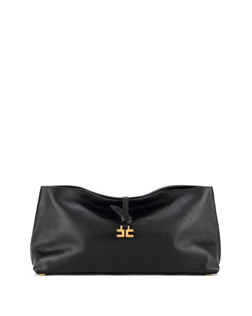Elisabetta Franchi Black Leather Clutch Bag