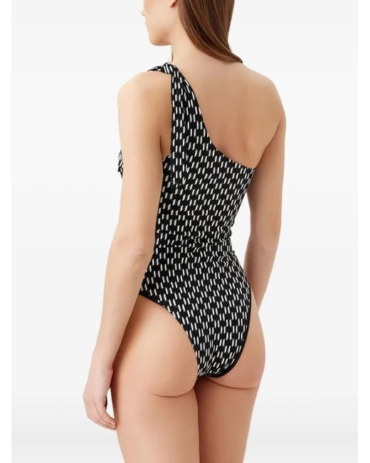 Karl Lagerfeld Black Monogram-Print One-Shoulder Swimsuit