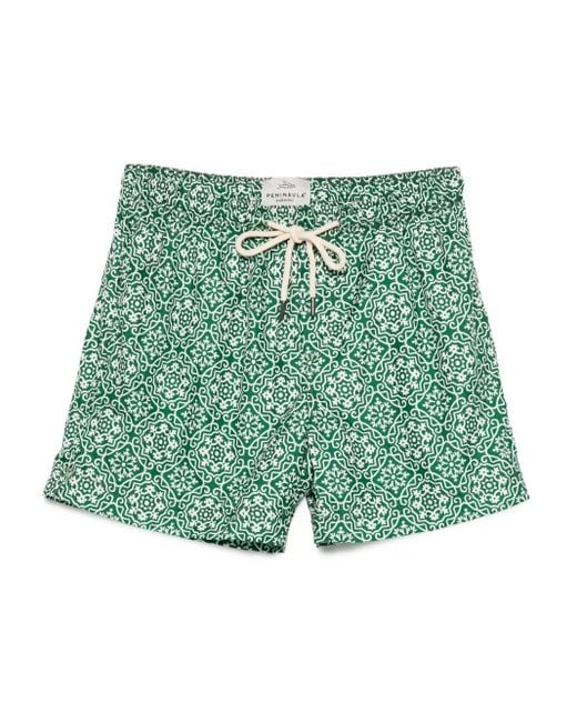Peninsula Green Patterned Swim Shorts for men