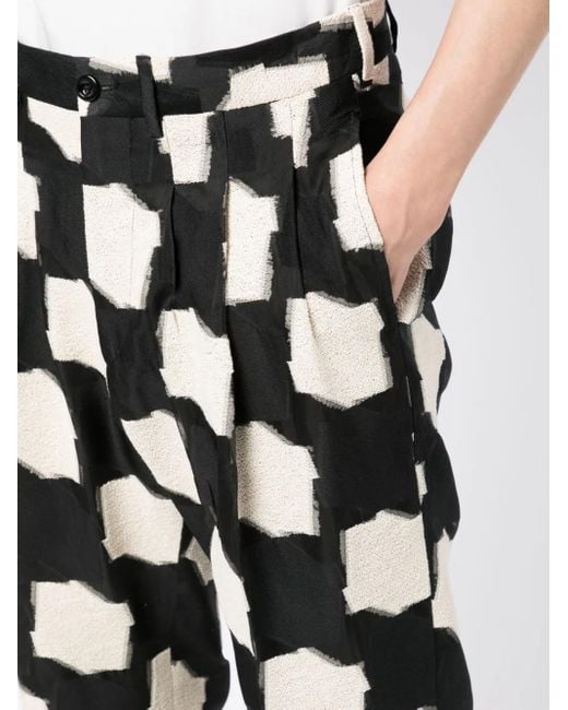 4SDESIGNS Black Pleated Geometric-Print Trousers for men