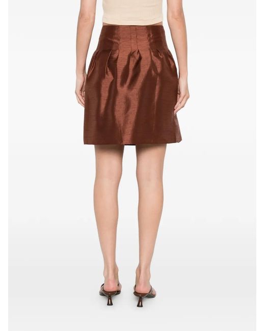 ShuShu/Tong Brown Floral-Embellished Pleated Skirt